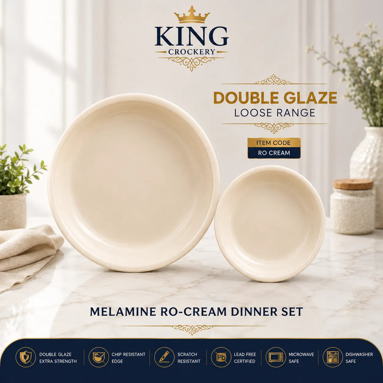 Melamine RO-Cream Double Glaze Dinner Set