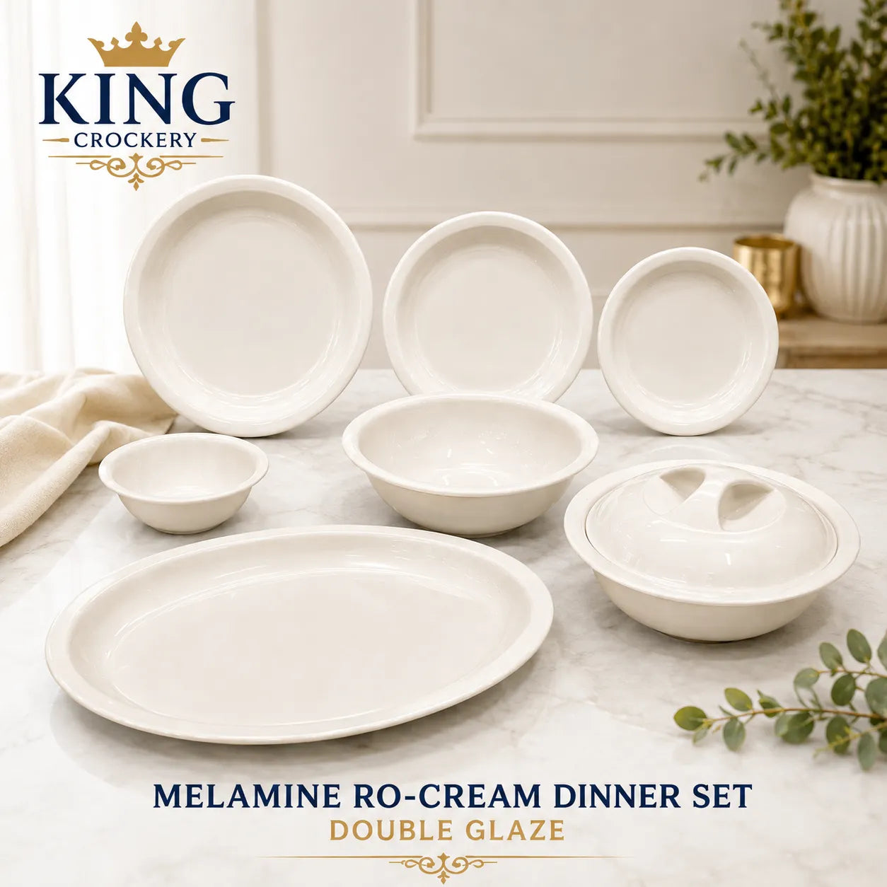 Melamine RO-Cream Double Glaze Dinner Set