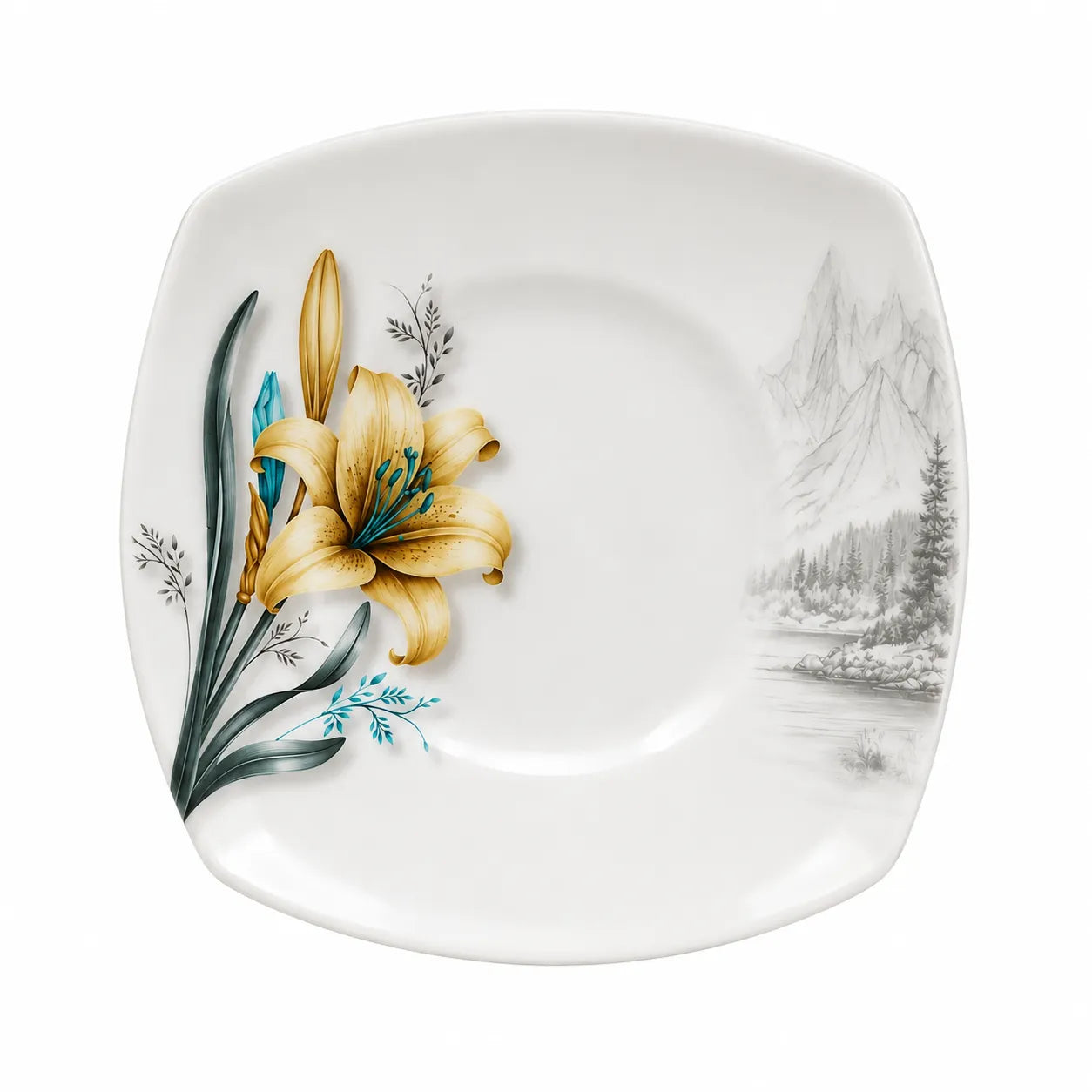 Melamine Square Print Double Glaze Plates