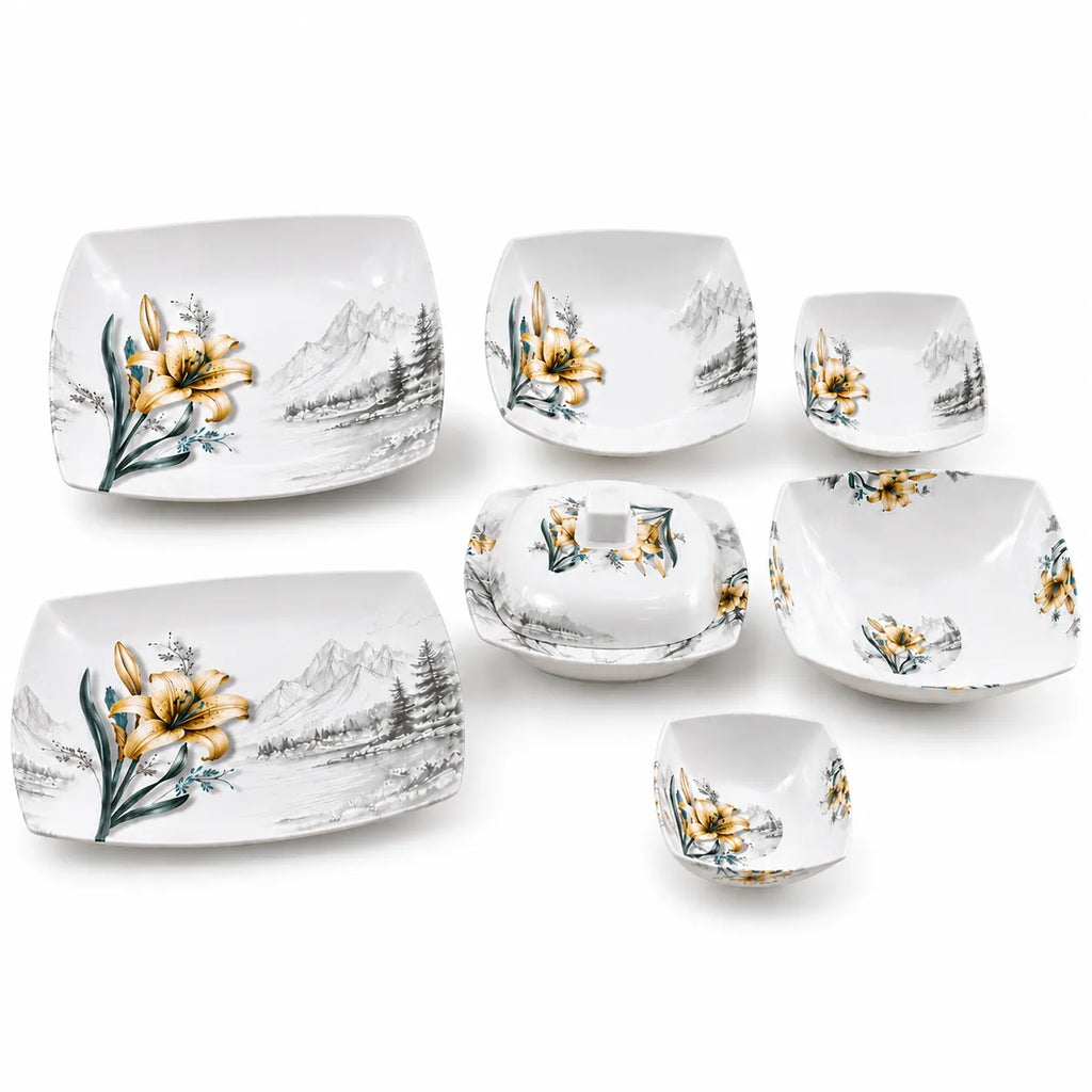 Melamine Sq Print Double Glaze Dinner Set