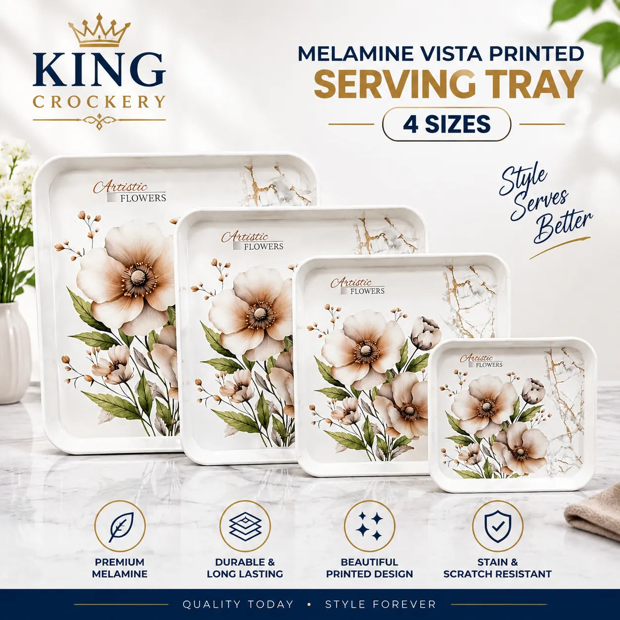 Vista Printed Melamine Serving Tray 4 Sizes
