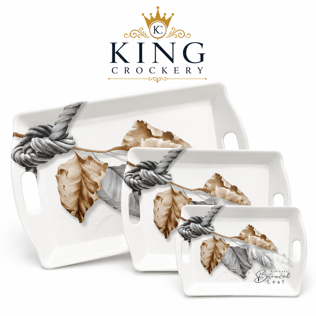 Handle Flower Printed Melamine Serving Tray In 4 Sizes