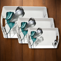 Handle Flower Printed Melamine Serving Tray In 4 Sizes