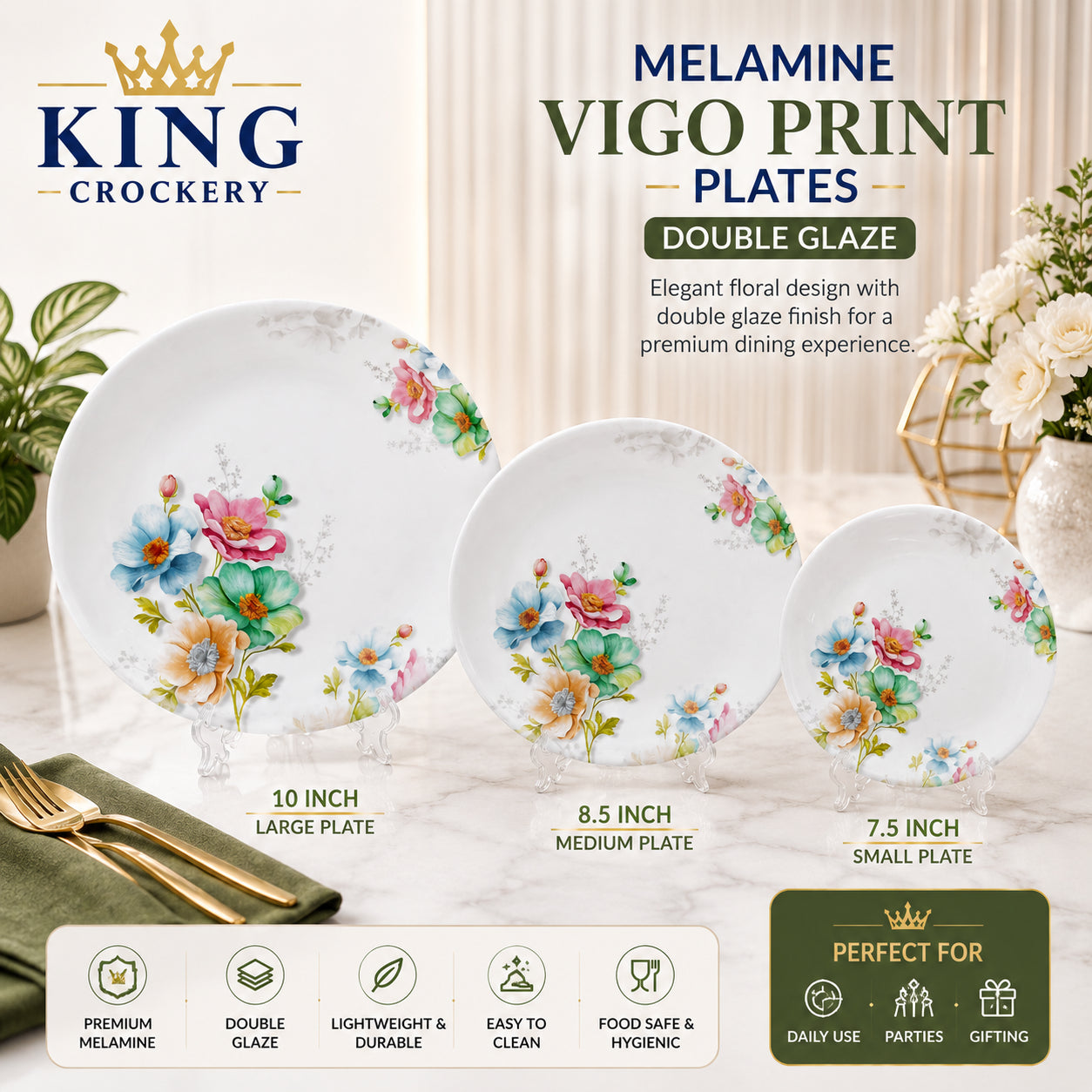 Vigo Print Melamine Plates - Double Glaze