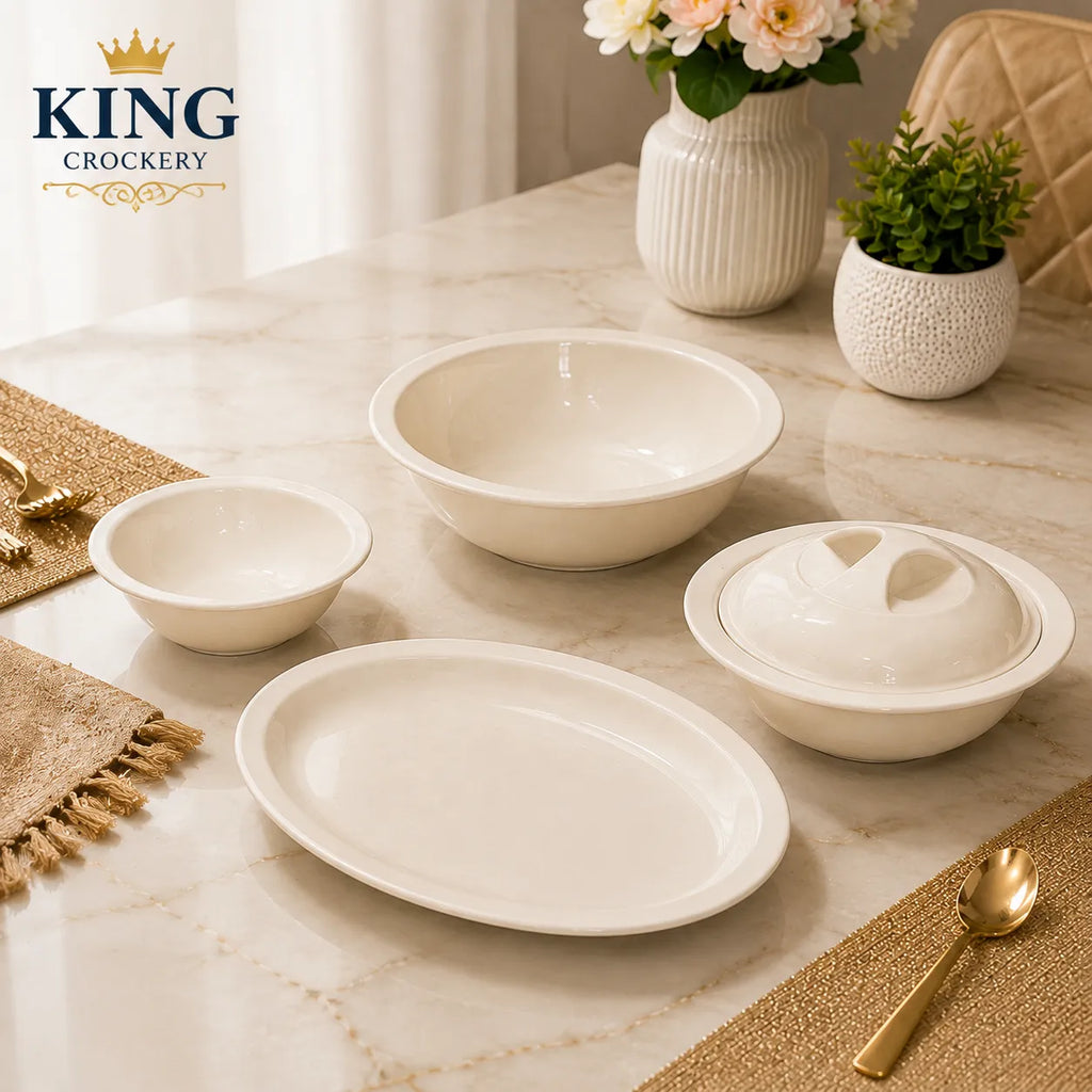 Melamine RO-Cream Double Glaze Dinner Set