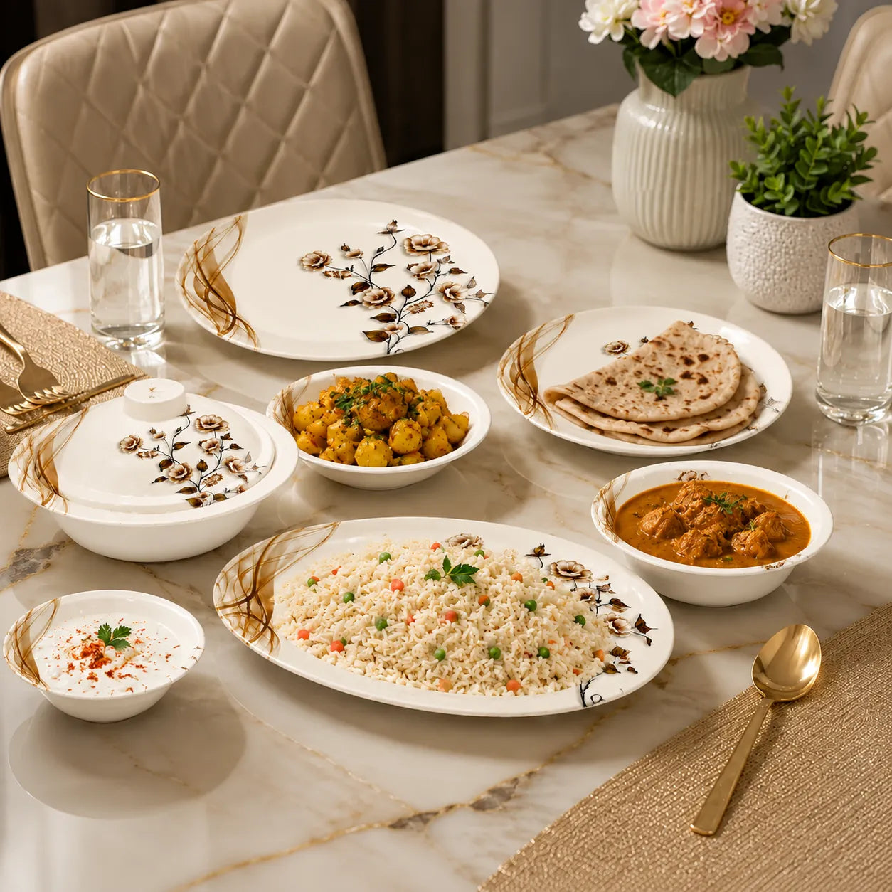 Melamine Vigo Print Double Glaze Dinner Set