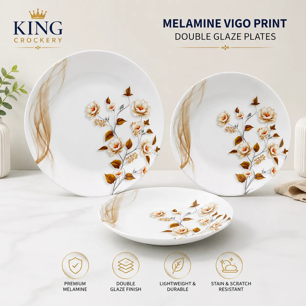 Melamine Vigo Print Double Glaze Plates
