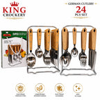 24 Pcs German Cutlery Set - Wooden Handle