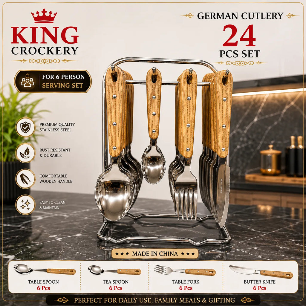 24 Pcs German Cutlery Set - Wooden Handle