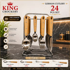 24 Pcs German Cutlery Set - Wooden Handle