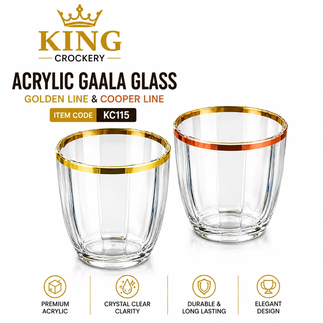 Acrylic Gala Glass Golden & Copper Line – 280 ml