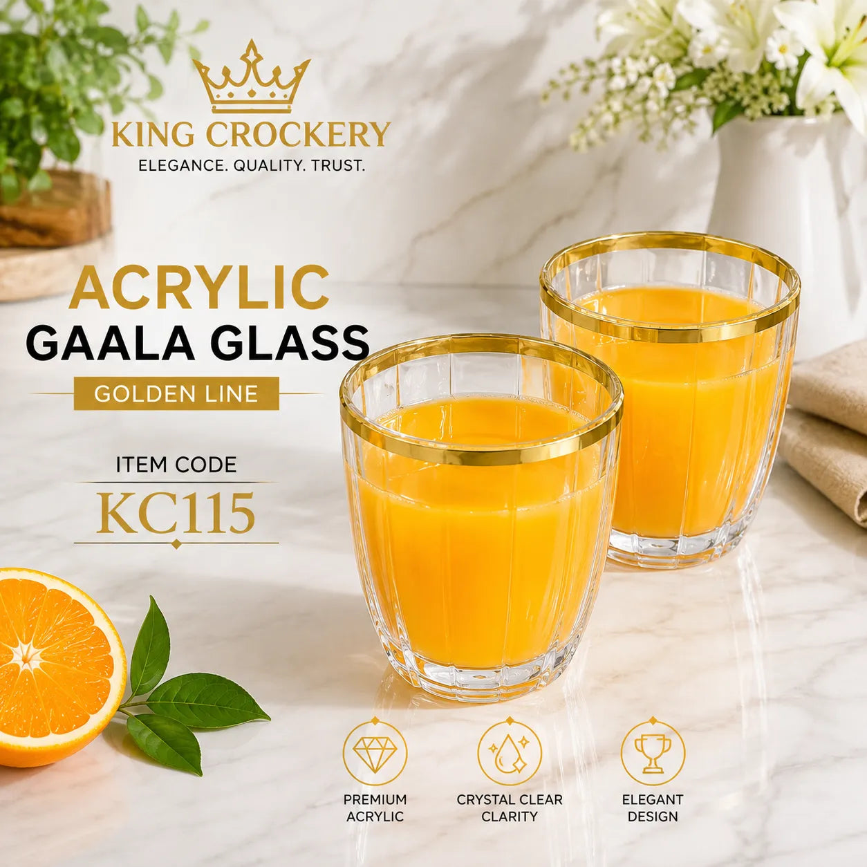 Acrylic Gala Glass Golden & Copper Line – 280 ml