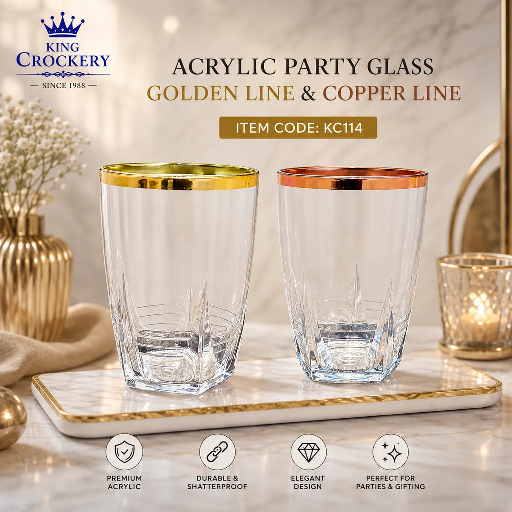 Acrylic Party Glass Golden & Copper Line – 250 ml