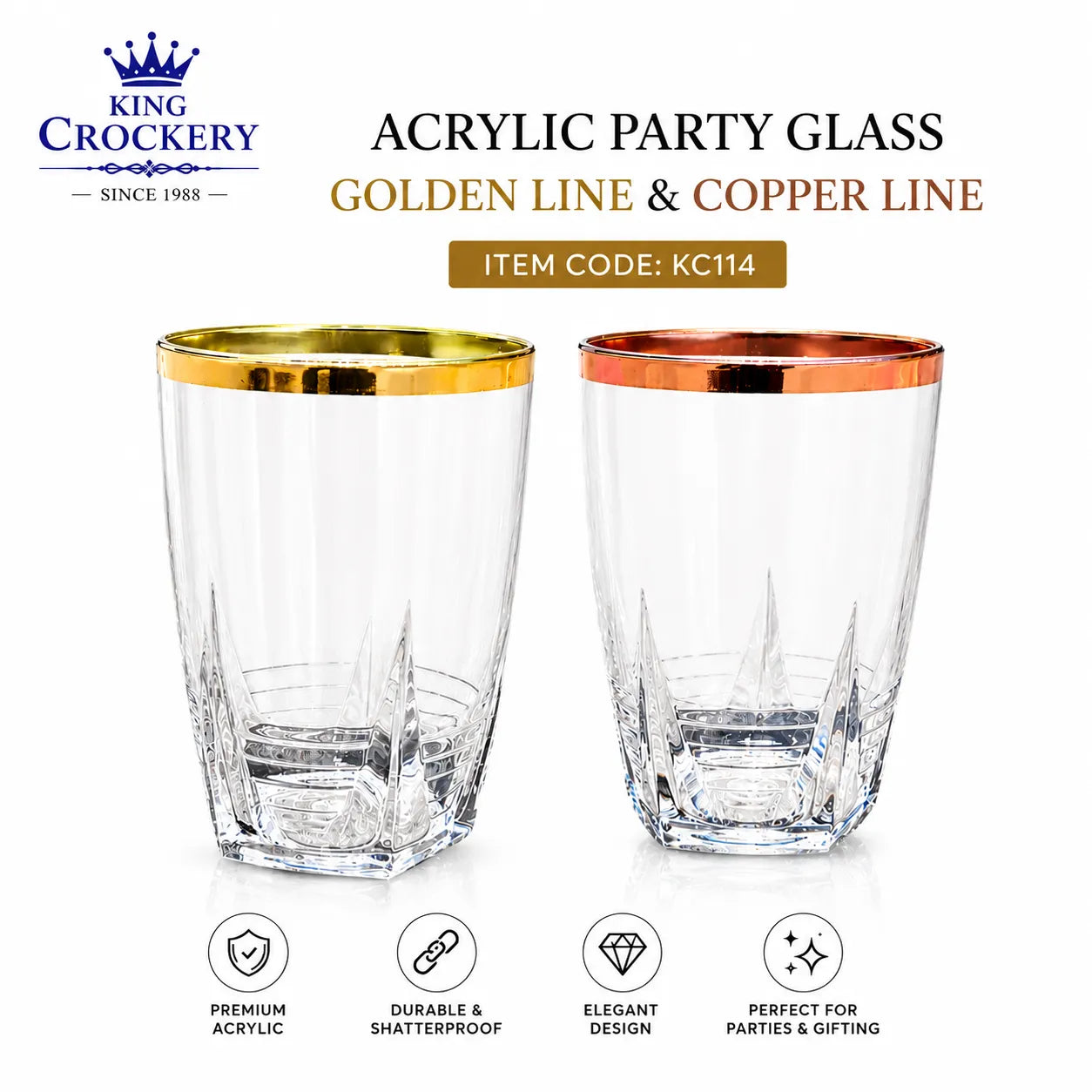 Acrylic Party Glass Golden & Copper Line – 250 ml