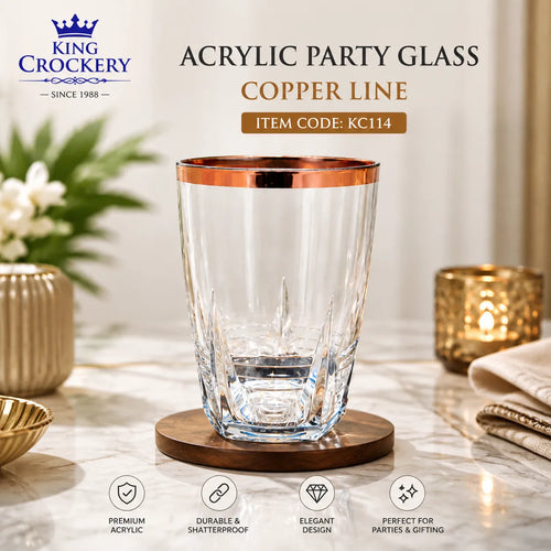 Acrylic Party Glass Golden & Copper Line – 250 ml