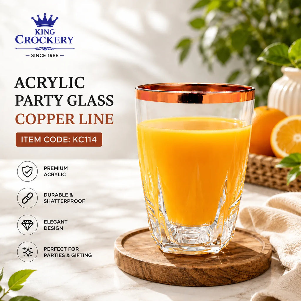 Acrylic Party Glass Golden & Copper Line – 250 ml