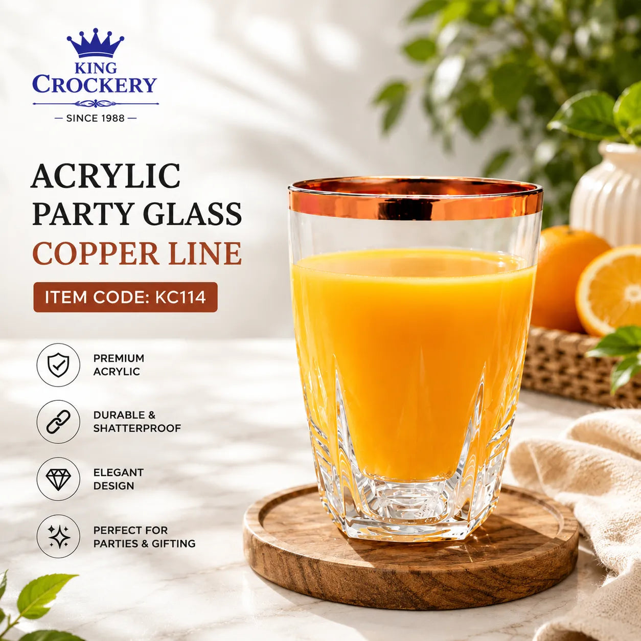 Acrylic Party Glass Golden & Copper Line – 250 ml