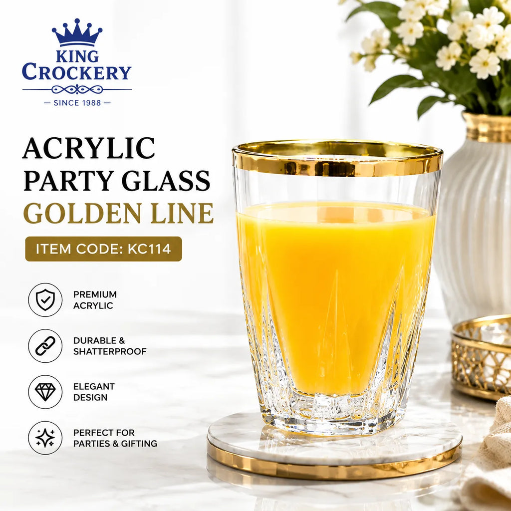 Acrylic Party Glass Golden & Copper Line – 250 ml