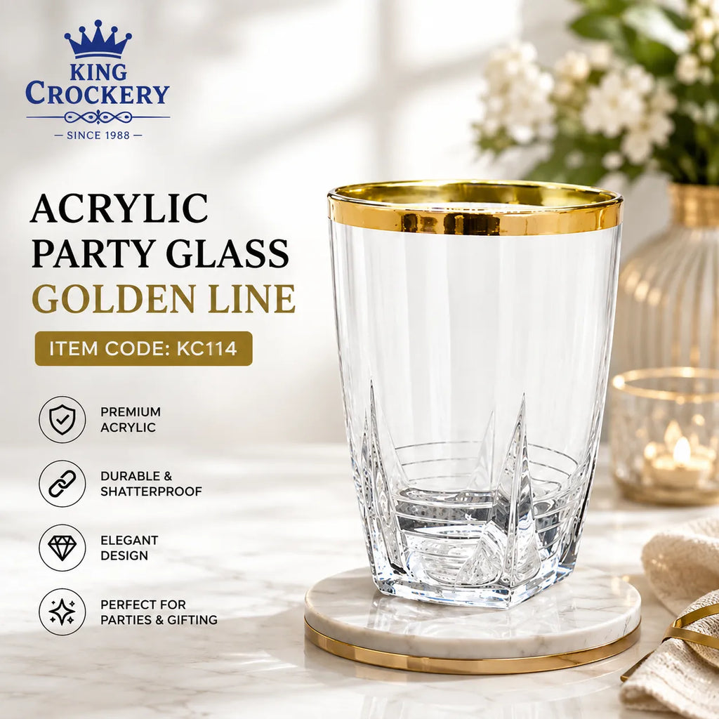 Acrylic Party Glass Golden & Copper Line – 250 ml