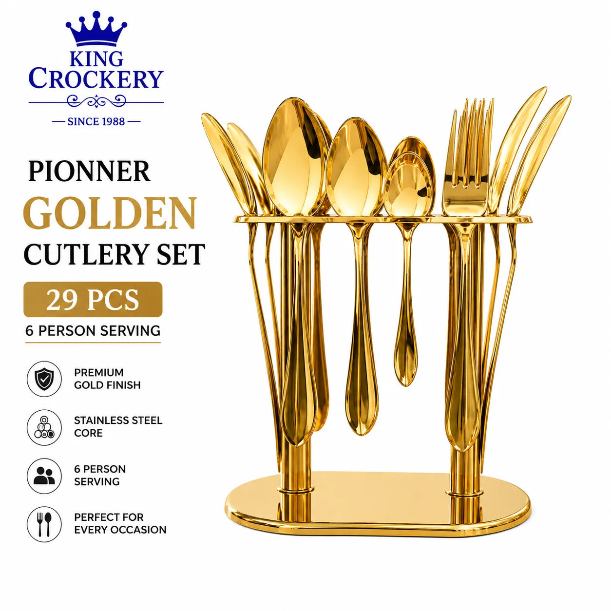 29 Pcs Pionner Golden Stainless Steel Cutlery Set