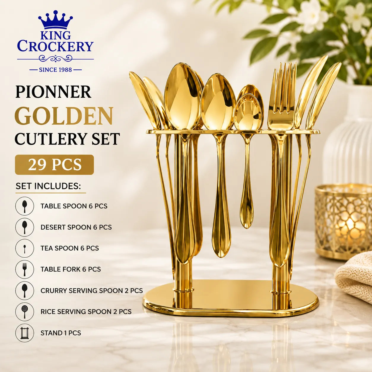 29 Pcs Pionner Golden Stainless Steel Cutlery Set