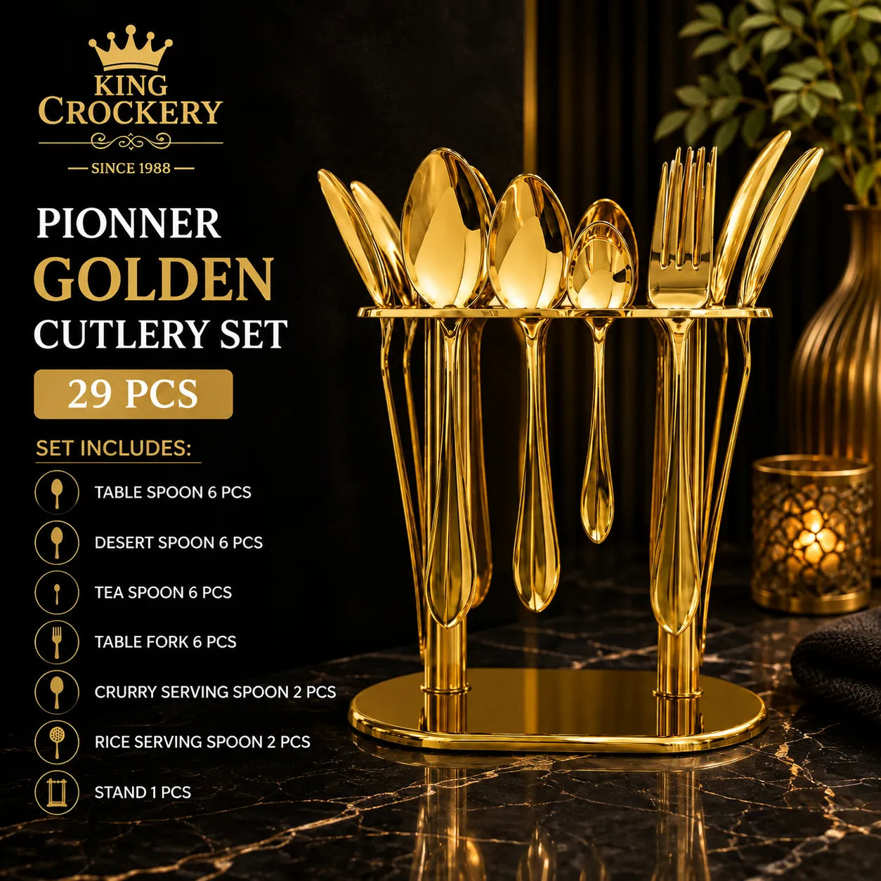 29 Pcs Pionner Golden Stainless Steel Cutlery Set