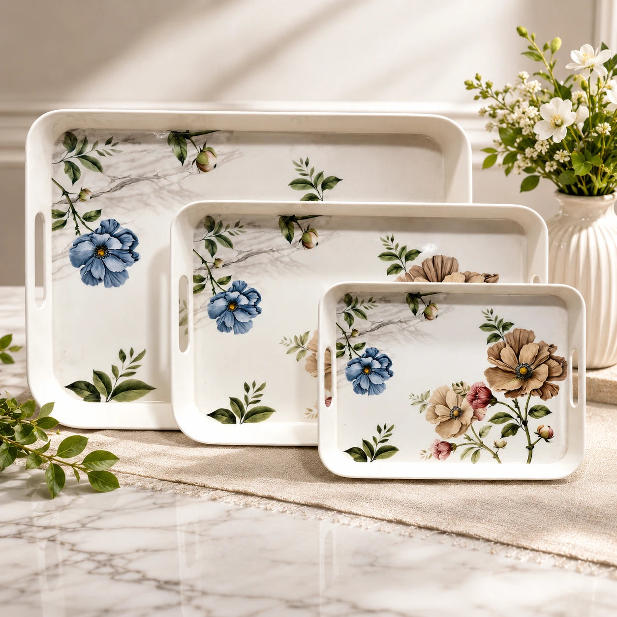 Orchid Printed Melamine Serving Tray In 3 sizes