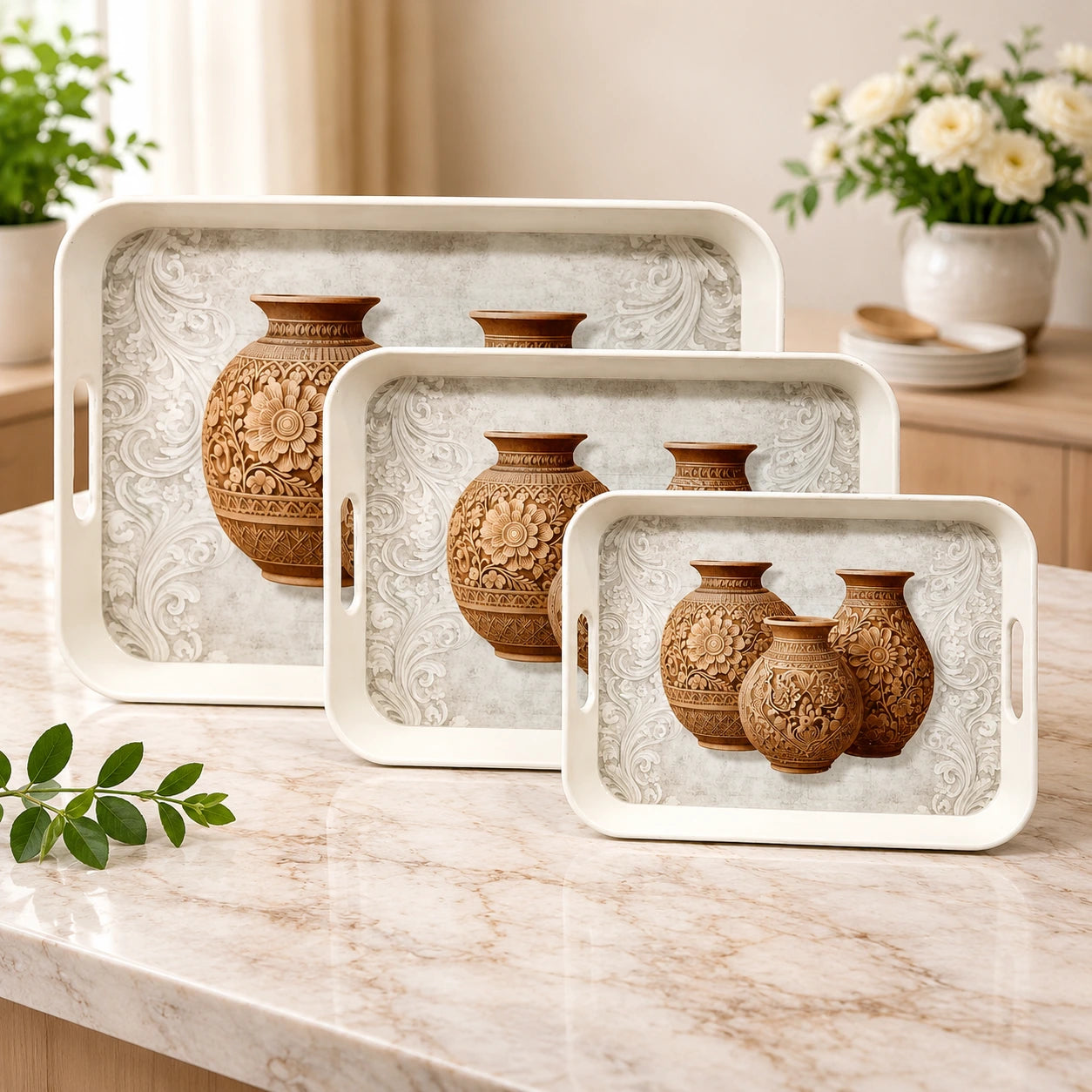Orchid Printed Melamine Serving Tray In 3 sizes