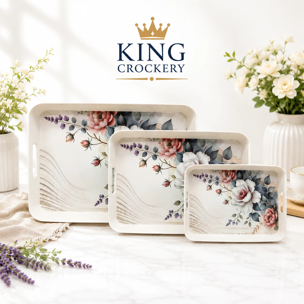 Orchid Printed Melamine Serving Tray In 3 sizes