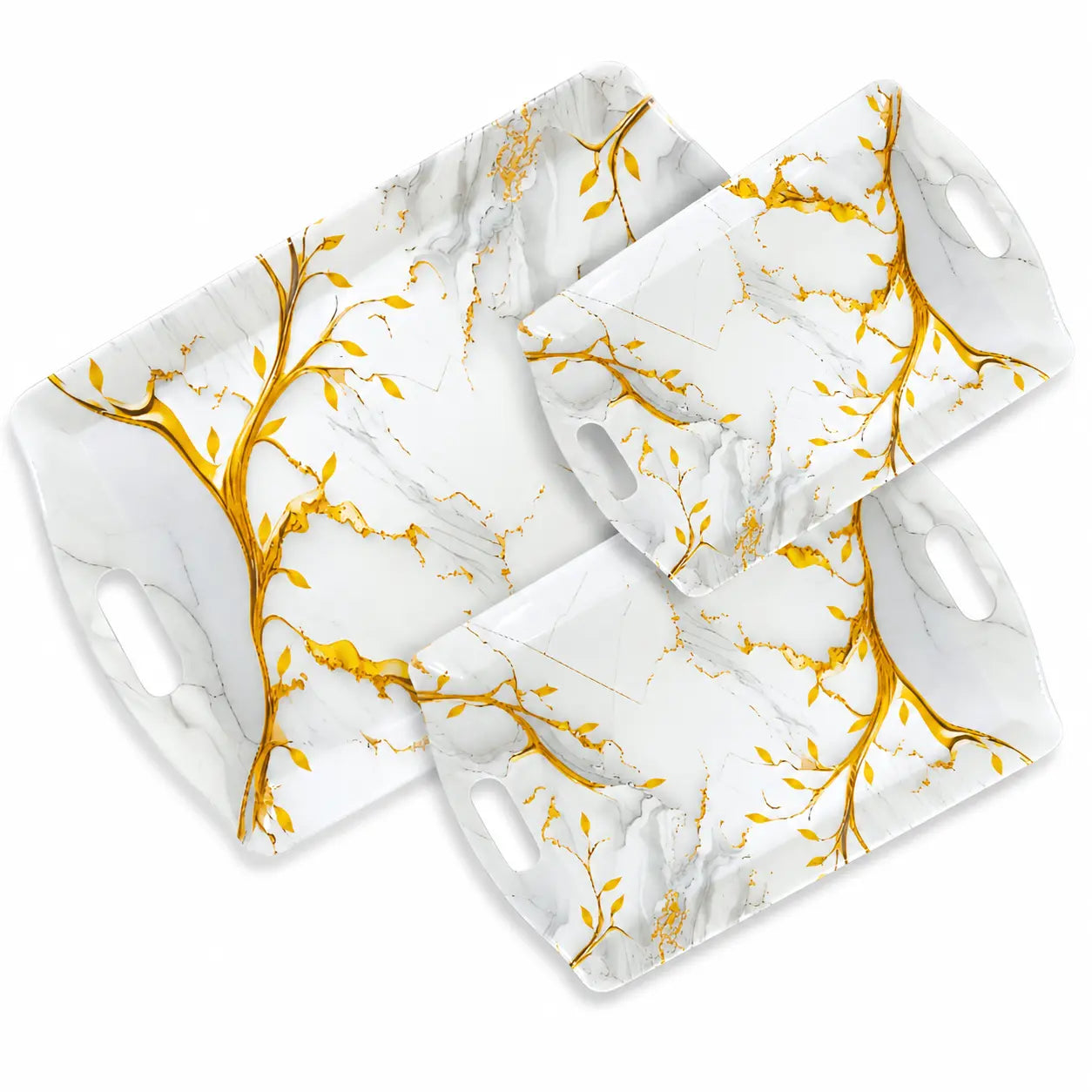 Handle Flower Printed Melamine Serving Tray In 4 Sizes