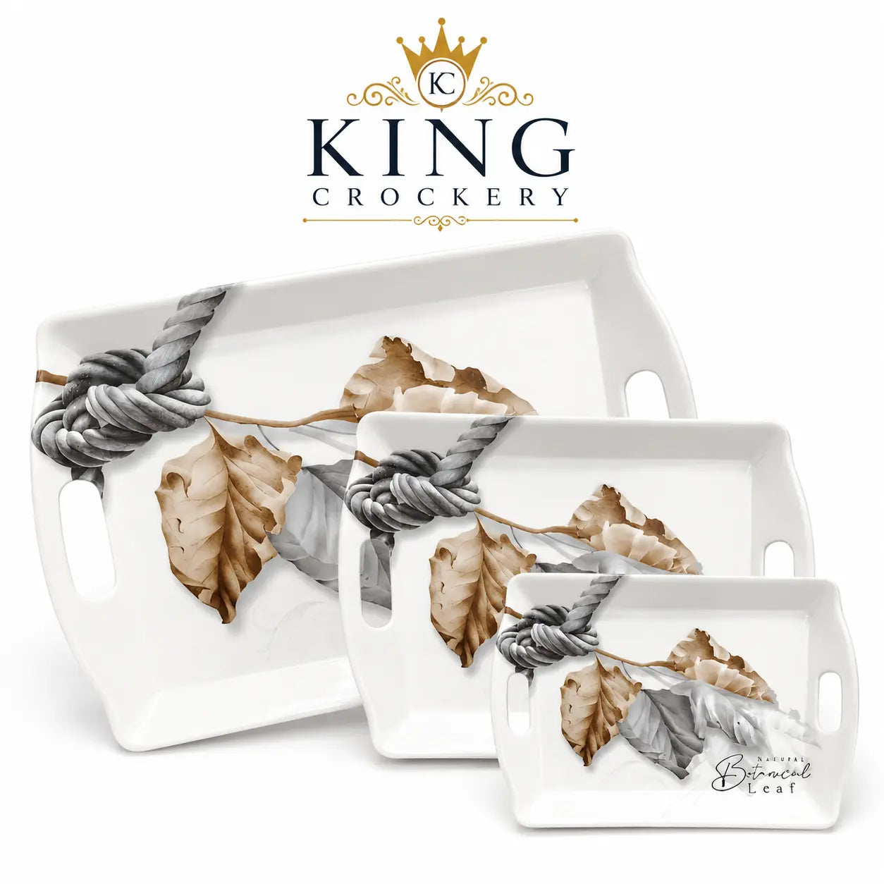 Handle Flower Printed Melamine Serving Tray In 4 Sizes