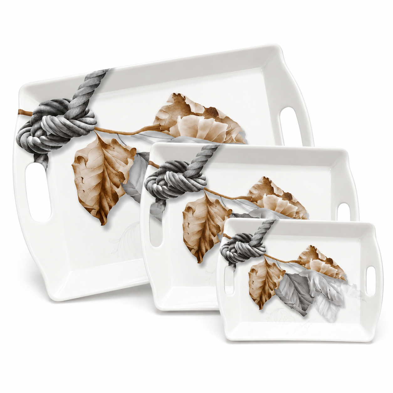 Handle Flower Printed Melamine Serving Tray In 4 Sizes
