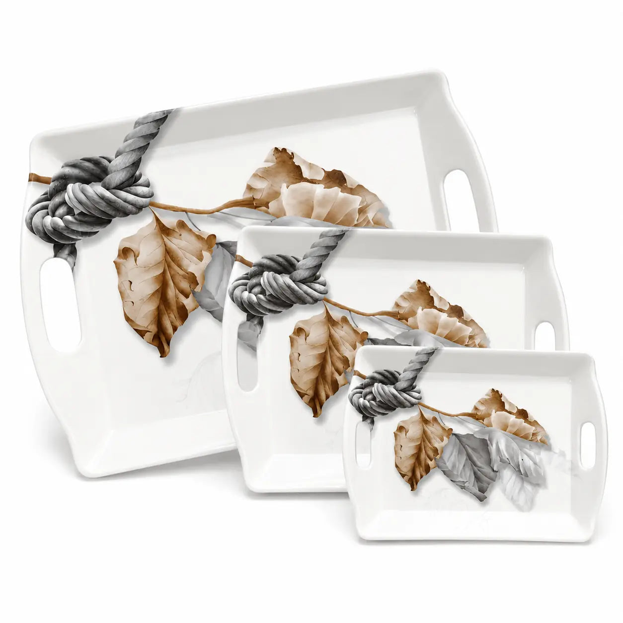 Handle Flower Printed Melamine Serving Tray In 4 Sizes