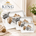 Handle Flower Printed Melamine Serving Tray In 4 Sizes