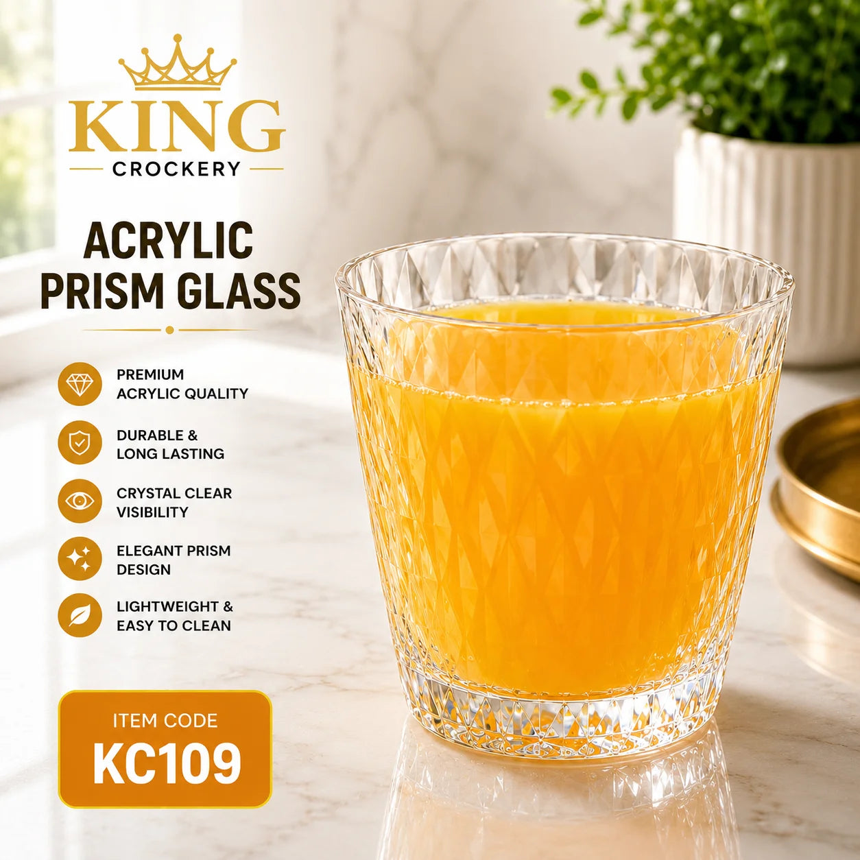 Acrylic Prisim Glass - 280 ml (Unbreakable)