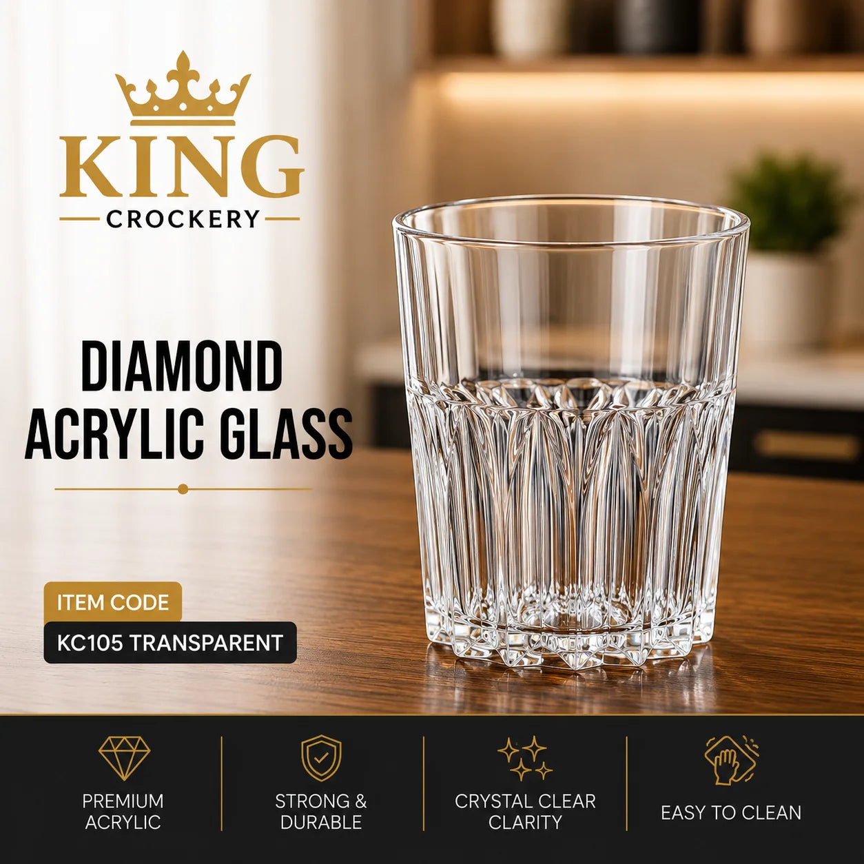 Acrylic Diamond Glass - 250 ml (Unbreakable)