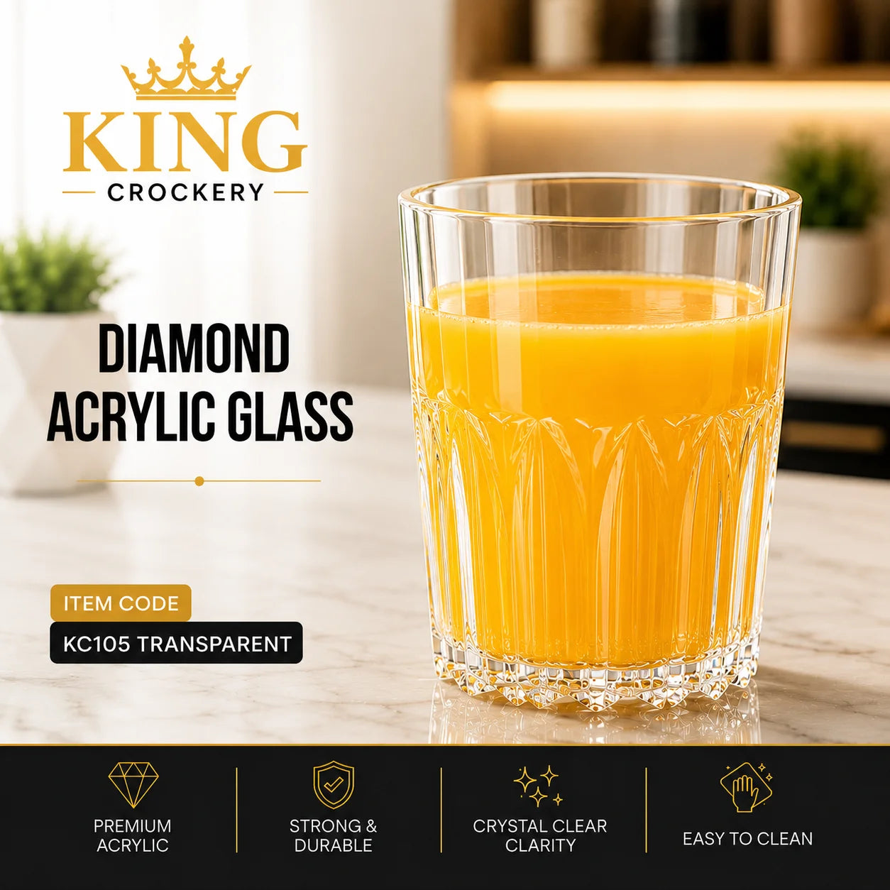 Acrylic Diamond Glass - 250 ml (Unbreakable)