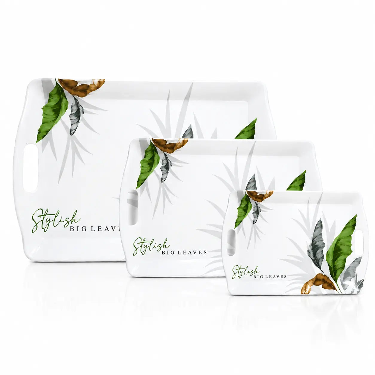 Handle Flower Printed Melamine Serving Tray In 4 Sizes