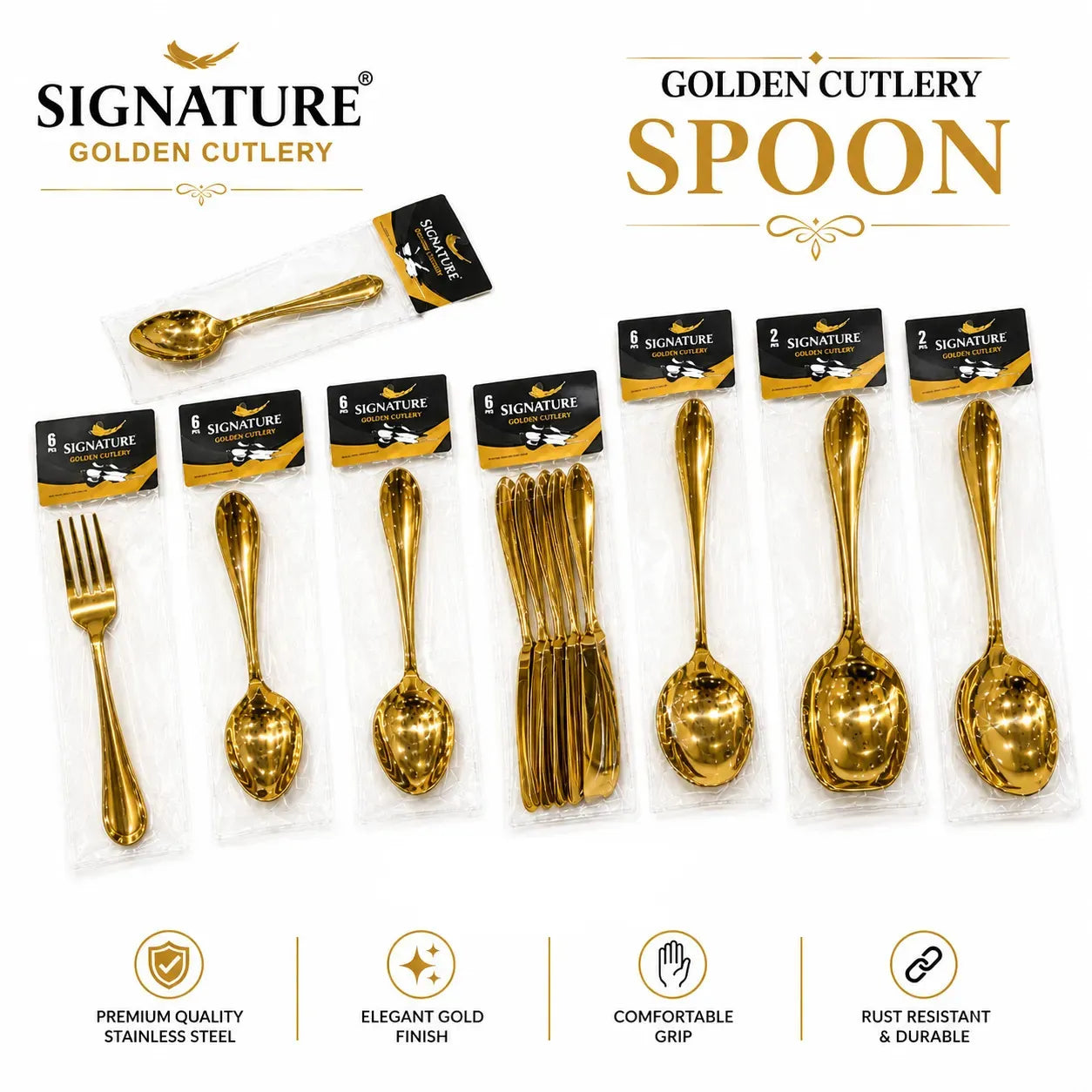 Pioneer Golden Loose Stainless Steel Cutlery - 14 Gauge