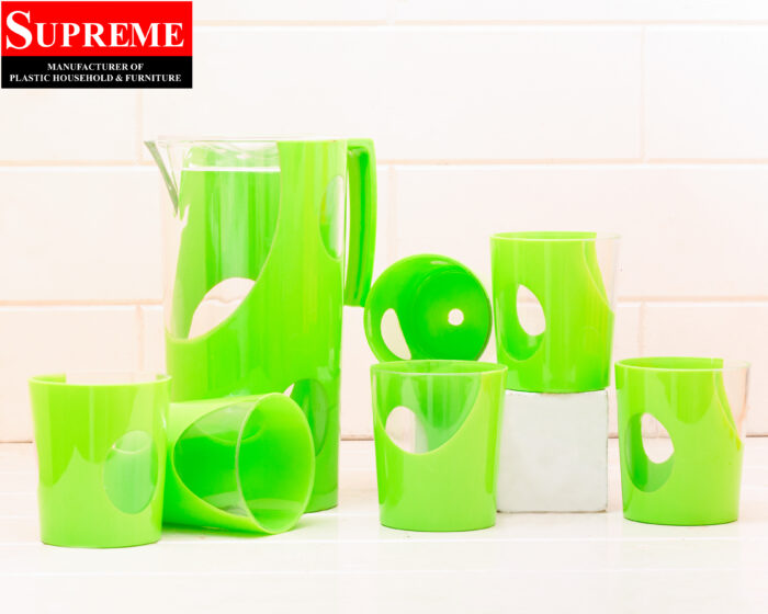 7 Pcs Acrylic Water Set which includes 6 Pcs Tumbler and 1 Pcs Pitcher in Light Green Color
