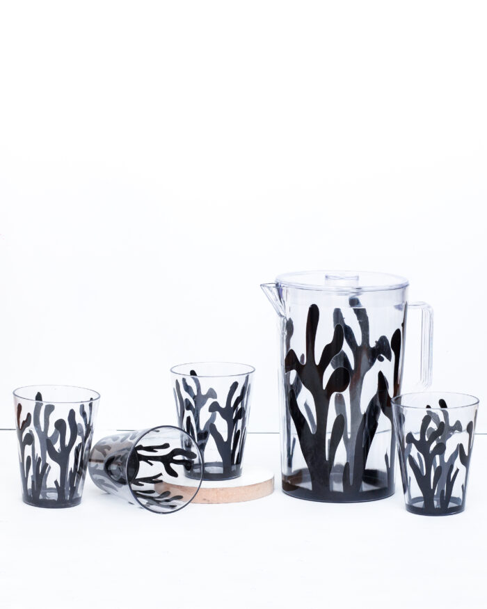 7 Pcs Acrylic Water Set which includes 6 Pcs Tumbler and 1 Pcs Pitcher in Black Color