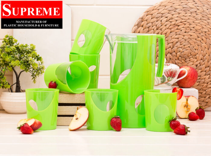 7 Pcs Acrylic Water Set which includes 6 Pcs Tumbler and 1 Pcs Pitcher in Light Green Color