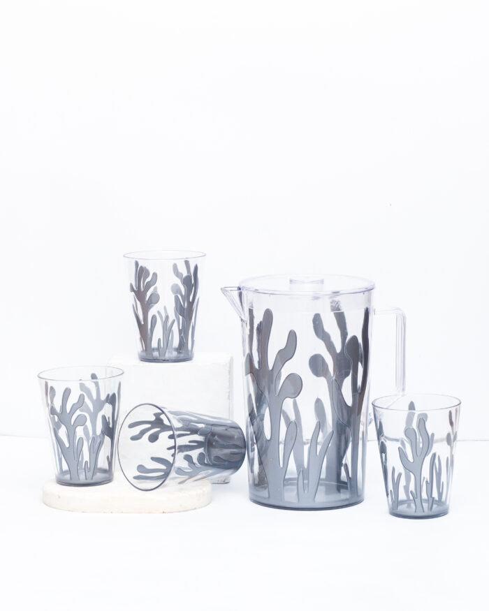 7 Pcs Acrylic Water Set which includes 6 Pcs Tumbler and 1 Pcs Pitcher in Grey Color