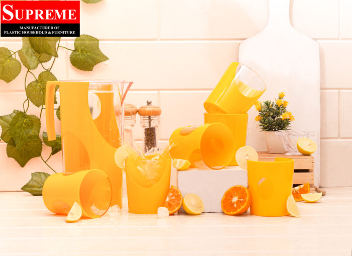 7 Pcs Acrylic Water Set which includes 6 Pcs Tumbler and 1 Pcs Pitcher in Orange Color