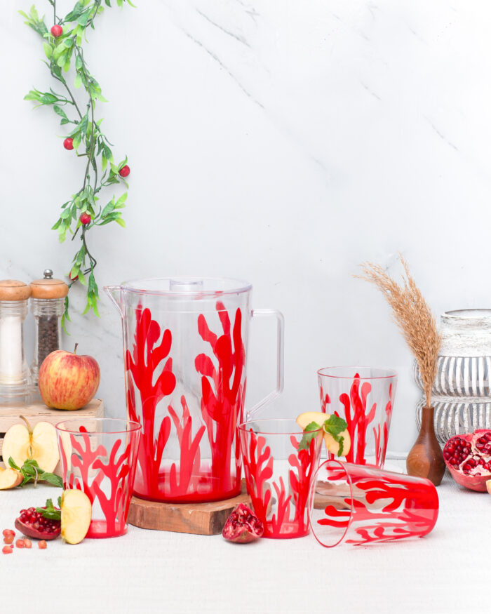 7 Pcs Acrylic Water Set which includes 6 Pcs Tumbler and 1 Pcs Pitcher in Red Color