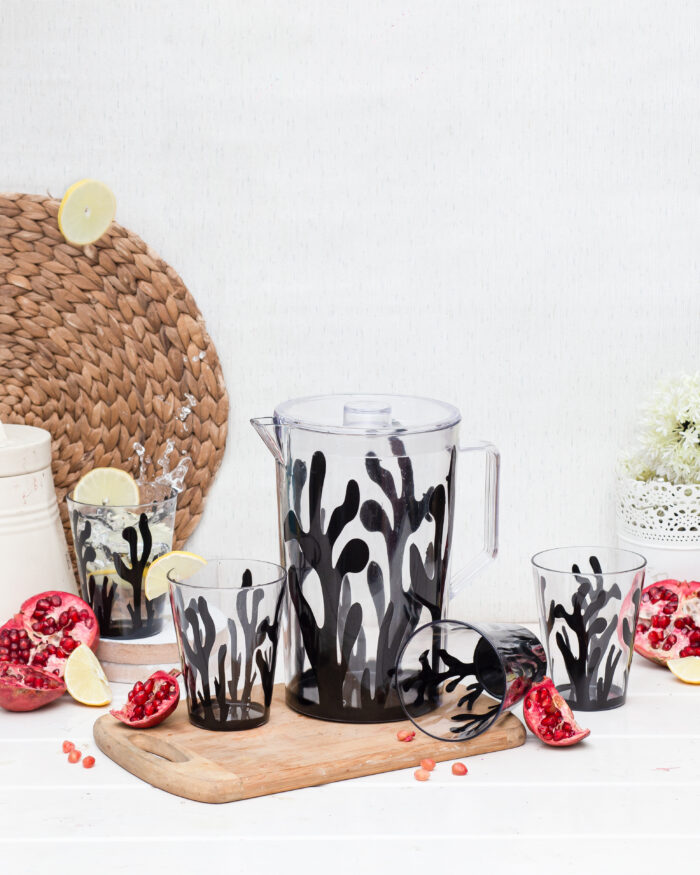 7 Pcs Acrylic Water Set which includes 6 Pcs Tumbler and 1 Pcs Pitcher in Black Color