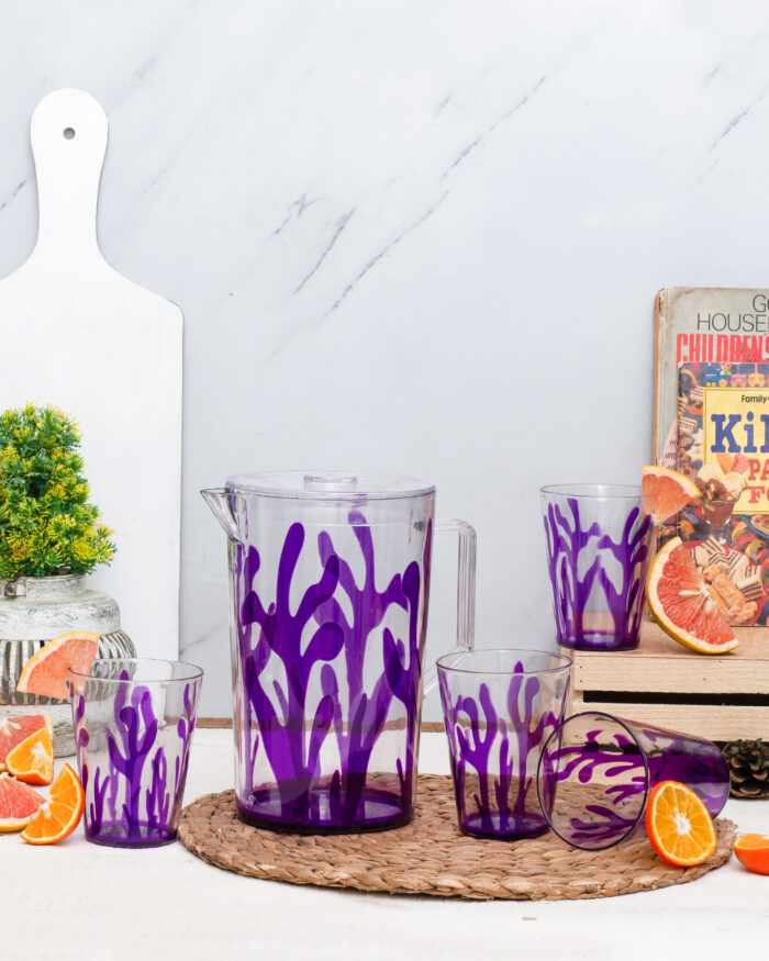 7 Pcs Acrylic Water Set which includes 6 Pcs Tumbler and 1 Pcs Pitcher in Purple Color