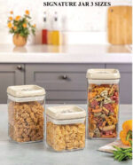 Signature Acrylic Jar 270 ml, 400 ml and 500 ml for Multi-Purpose Storage With Plastic Lid in Beige Color