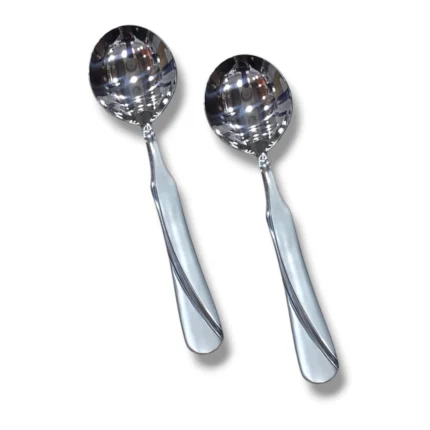 2-Piece Stainless Steel Round Shape Serving Spoon for Serving Curry and Other Dishes