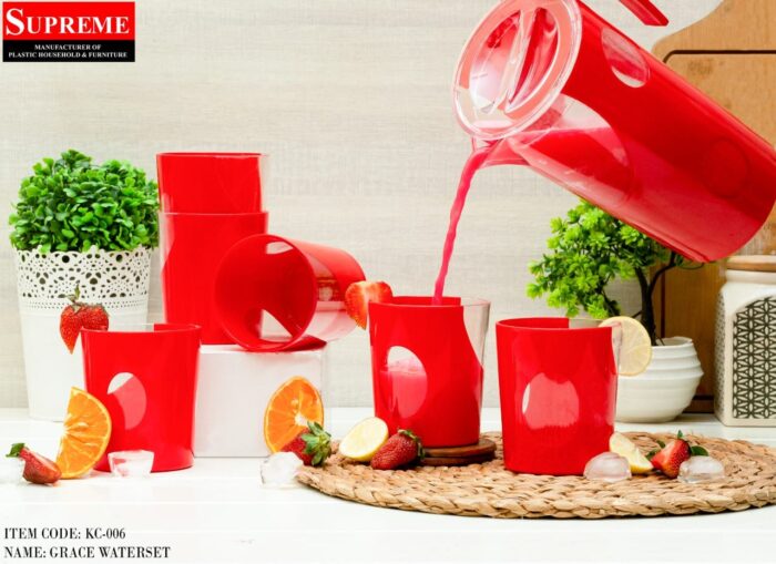 7 Pcs Acrylic Water Set which includes 6 Pcs Tumbler and 1 Pcs Pitcher in Red Color